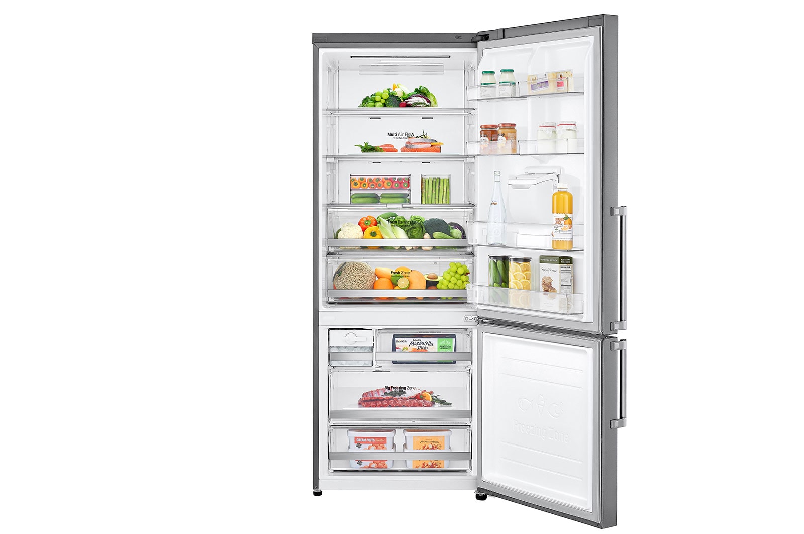 LG Frigorífico Combinado LG prata 461l com eficiência energética E, dispensador de água sem canalização e DoorCooling+™  , GBF567PZCMB
