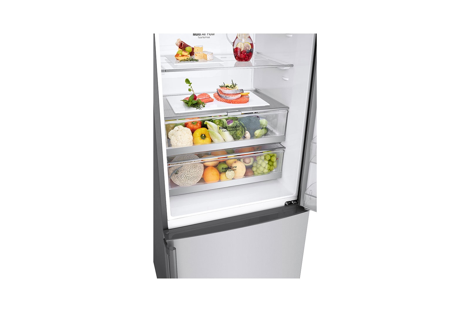 LG Frigorífico Combinado LG prata 461l com eficiência energética E, dispensador de água sem canalização e DoorCooling+™  , GBF567PZCMB