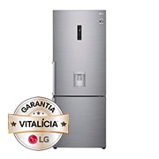 Vista frontal de Frigorífico Combinado LG prata 461l com eficiência energética E, dispensador de água sem canalização e DoorCooling+™ GBF567PZCMB