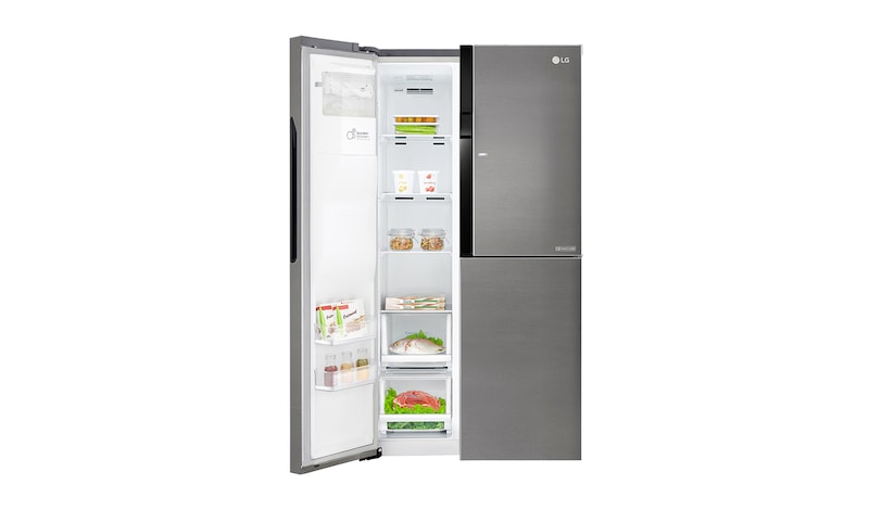 LG Frigorífico Americano LG GSJ361DIDV, 606 litros, eficiência energética F, Door in Door™, dispensador sem canalização, Dark Graphite, GSJ361DIDV