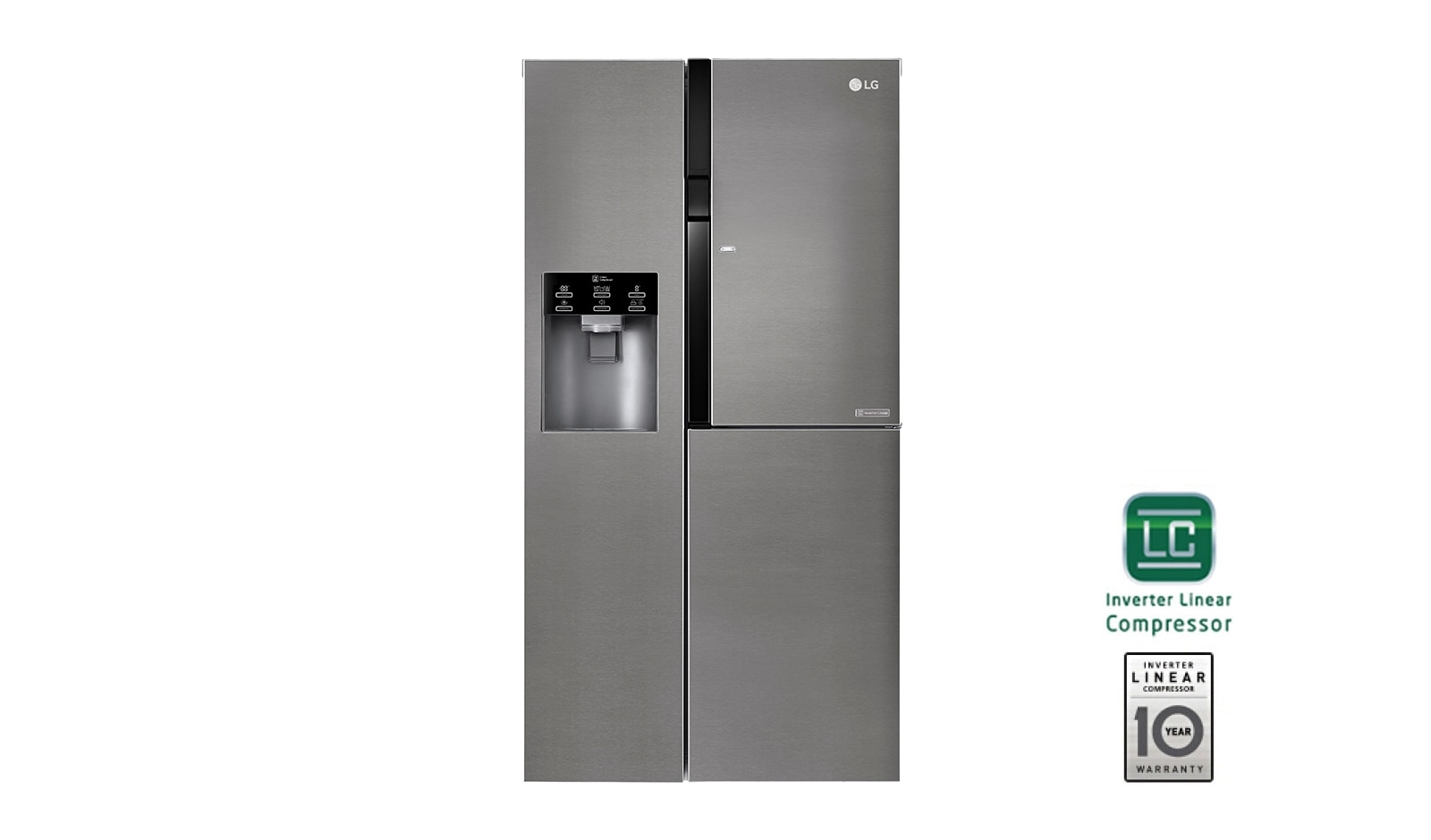 Vista frontal de Frigorífico Americano LG GSJ361DIDV, 606 litros, eficiência energética F, Door in Door™, dispensador sem canalização, Dark Graphite GSJ361DIDV