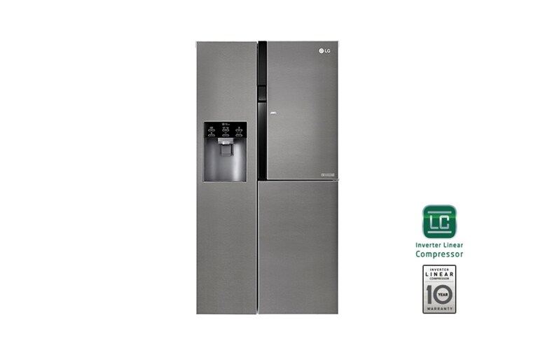 Vista frontal de Frigorífico Americano LG GSJ361DIDV, 606 litros, eficiência energética F, Door in Door™, dispensador sem canalização, Dark Graphite GSJ361DIDV