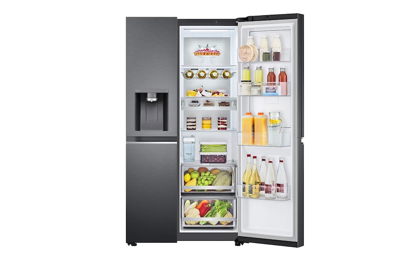 LG Frigorífico Americano LG GSJV91MCAE, 635 litros, eficiência energética E, Door in Door™, Door Cooling+™, dispensador sem canalização, UVnano™, Matte Black, GSJV91MCAE