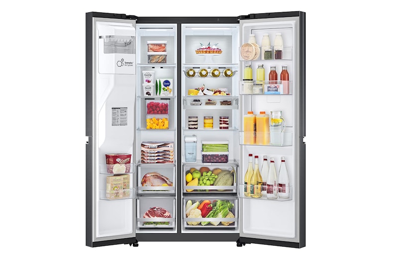 LG Frigorífico Americano LG GSJV91MCAE, 635 litros, eficiência energética E, Door in Door™, Door Cooling+™, dispensador sem canalização, UVnano™, Matte Black, GSJV91MCAE