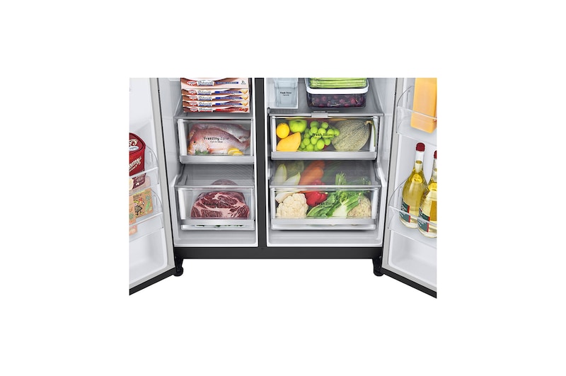 LG Frigorífico Americano LG GSJV91MCAE, 635 litros, eficiência energética E, Door in Door™, Door Cooling+™, dispensador sem canalização, UVnano™, Matte Black, GSJV91MCAE