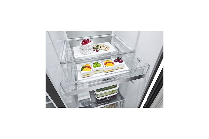 LG Frigorífico Americano LG GSJV91MCAE, 635 litros, eficiência energética E, Door in Door™, Door Cooling+™, dispensador sem canalização, UVnano™, Matte Black, GSJV91MCAE