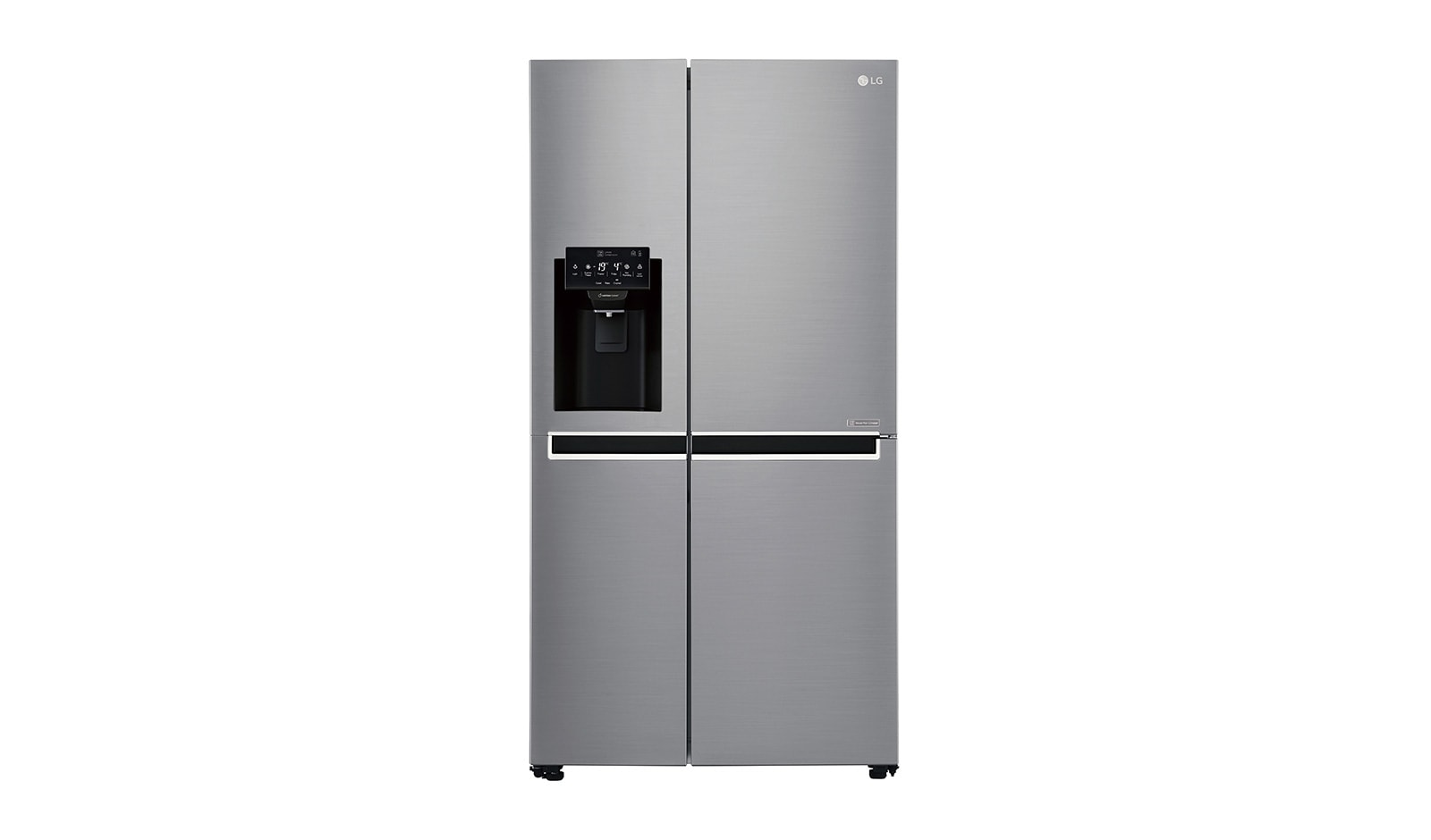 Vista frontal de Frigorífico Americano LG, GSL761PZUZ, 625 litros, eficiência energética F, dispensador sem canalização, Shiny Steel GSL761PZUZ