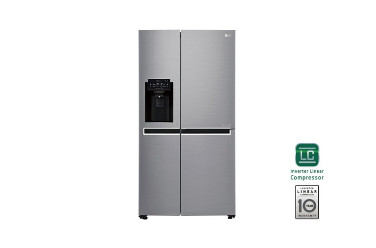 Vista frontal de Frigorífico Americano LG GSL761PZXV, 625 litros, eficiência energética F, dispensador sem canalização, Shiny Steel GSL761PZXV