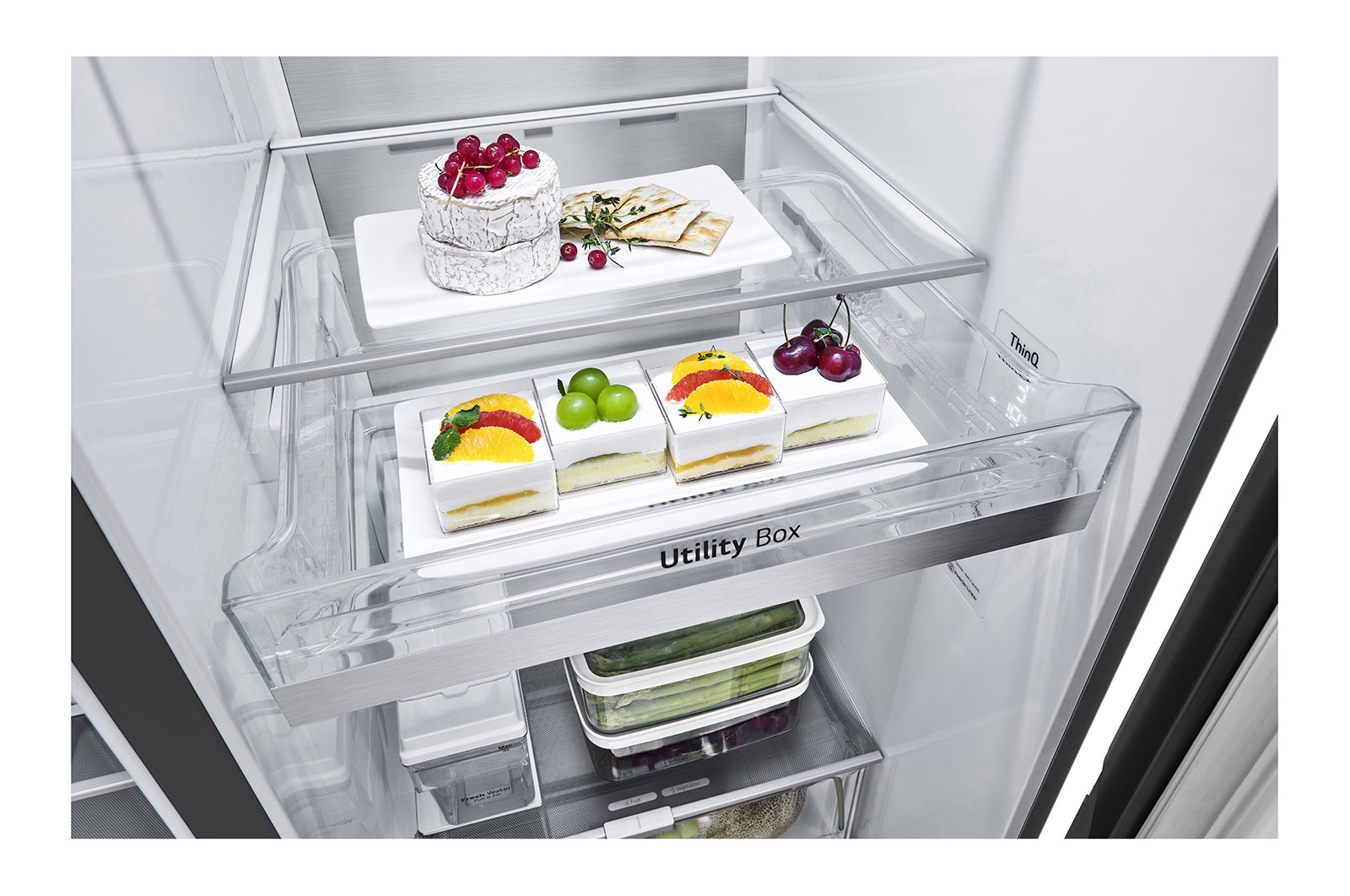 LG Frigorífico Americano LG GSLV91MCAD, 635 litros, eficiência energética D, Door Cooling+™, dispensador sem canalização, UVnano™, Matte Black, GSLV91MCAD