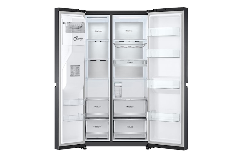 LG Frigorífico Americano LG GSLV91MCAD, 635 litros, eficiência energética D, Door Cooling+™, dispensador sem canalização, UVnano™, Matte Black, GSLV91MCAD