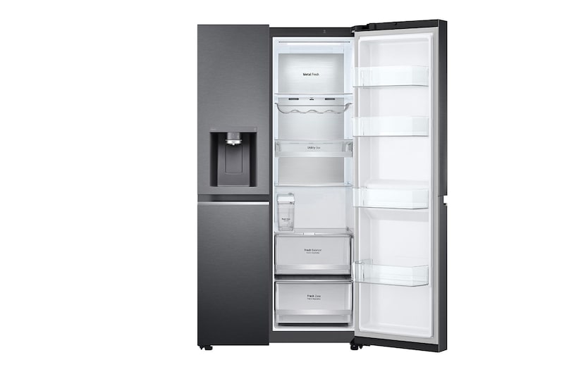 LG Frigorífico Americano LG GSLV91MCAD, 635 litros, eficiência energética D, Door Cooling+™, dispensador sem canalização, UVnano™, Matte Black, GSLV91MCAD