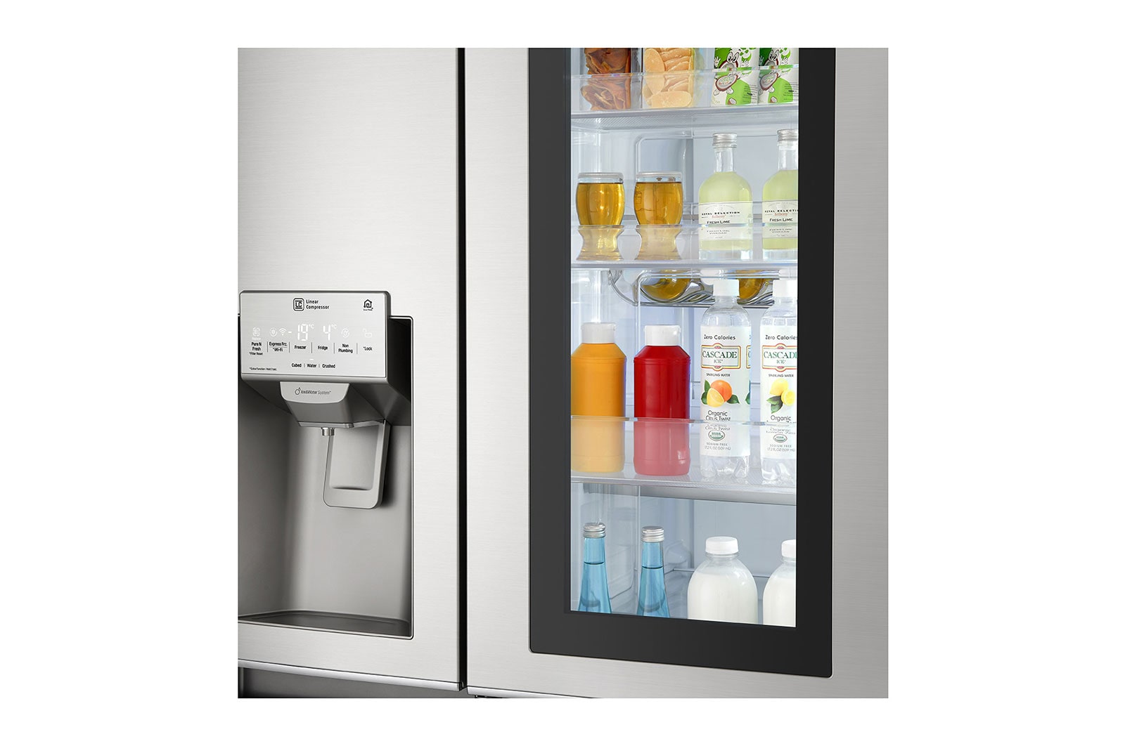 LG Frigorífico Americano LG GSX961NSVZ, 625 litros, eficiência energética F, InstaView™, Door in Door™, Pure N Fresh™, Door Cooling+™, dispensador sem canalização, Noble Steel, GSX961NSVZ
