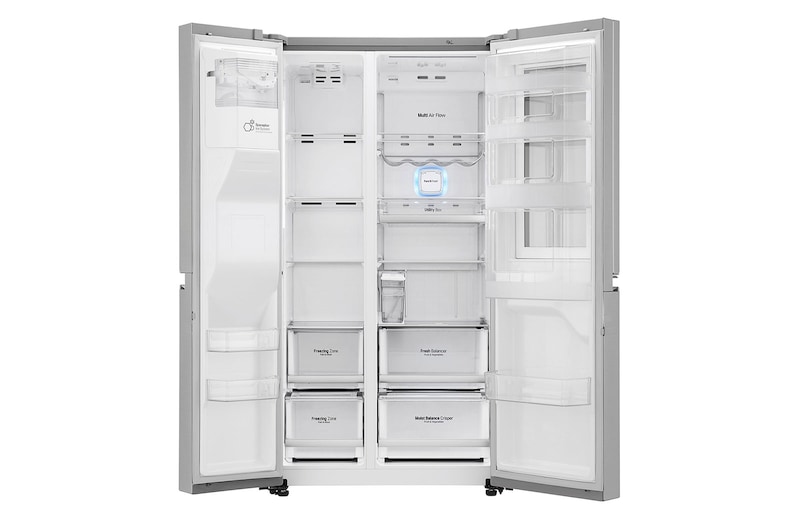 LG Frigorífico Americano LG GSX961NSVZ, 625 litros, eficiência energética F, InstaView™, Door in Door™, Pure N Fresh™, Door Cooling+™, dispensador sem canalização, Noble Steel, GSX961NSVZ