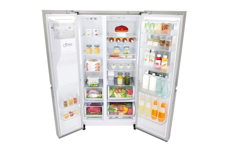LG Frigorífico Americano LG GSX961NSVZ, 625 litros, eficiência energética F, InstaView™, Door in Door™, Pure N Fresh™, Door Cooling+™, dispensador sem canalização, Noble Steel, GSX961NSVZ