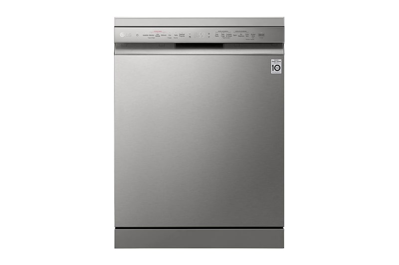 Vista frontal de Máquina de lavar loiça LG DF222FPS, QuadWash™, 2 cestos reguláveis, eficiência energética E, TrueSteam™, inox DF222FPS