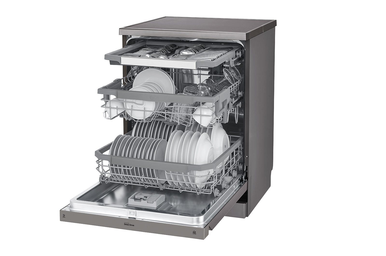 LG Máquina de lavar loiça LG DF325FP, QuadWash™, 3 cestos reguláveis, eficiência energética E, inox, DF325FP