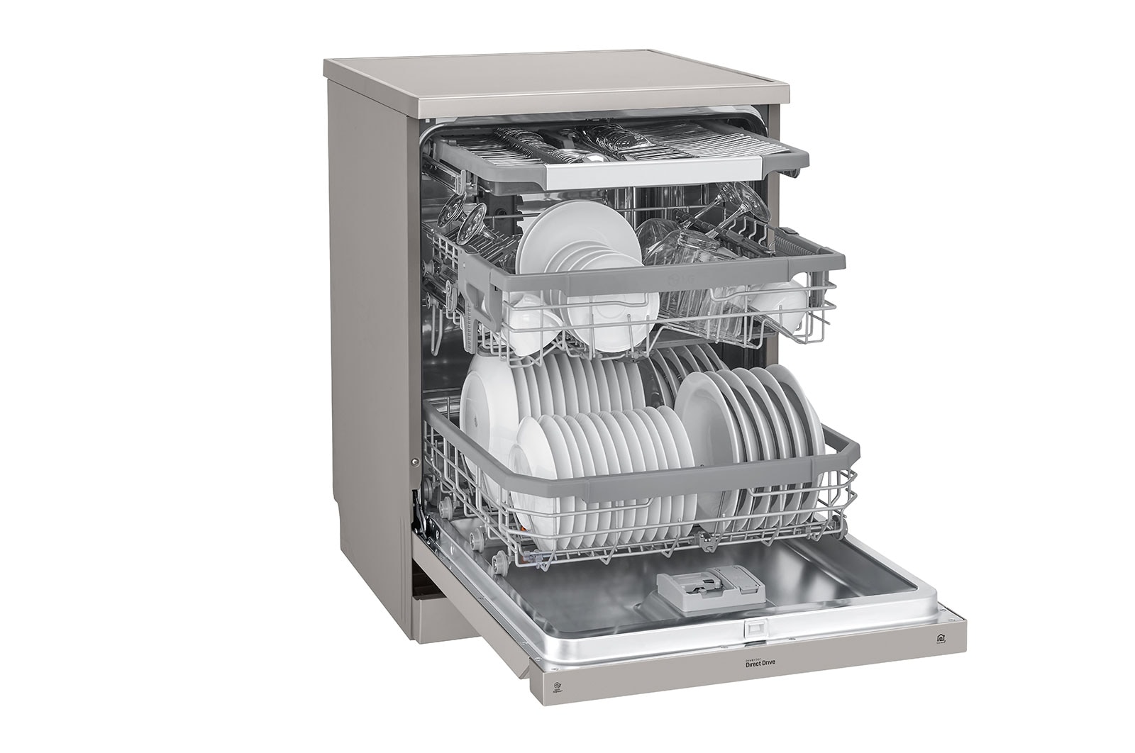 LG Máquina de lavar loiça LG DF325FPS, QuadWash™, 3 cestos reguláveis, eficiência energética E, TrueSteam™, inox, DF325FPS