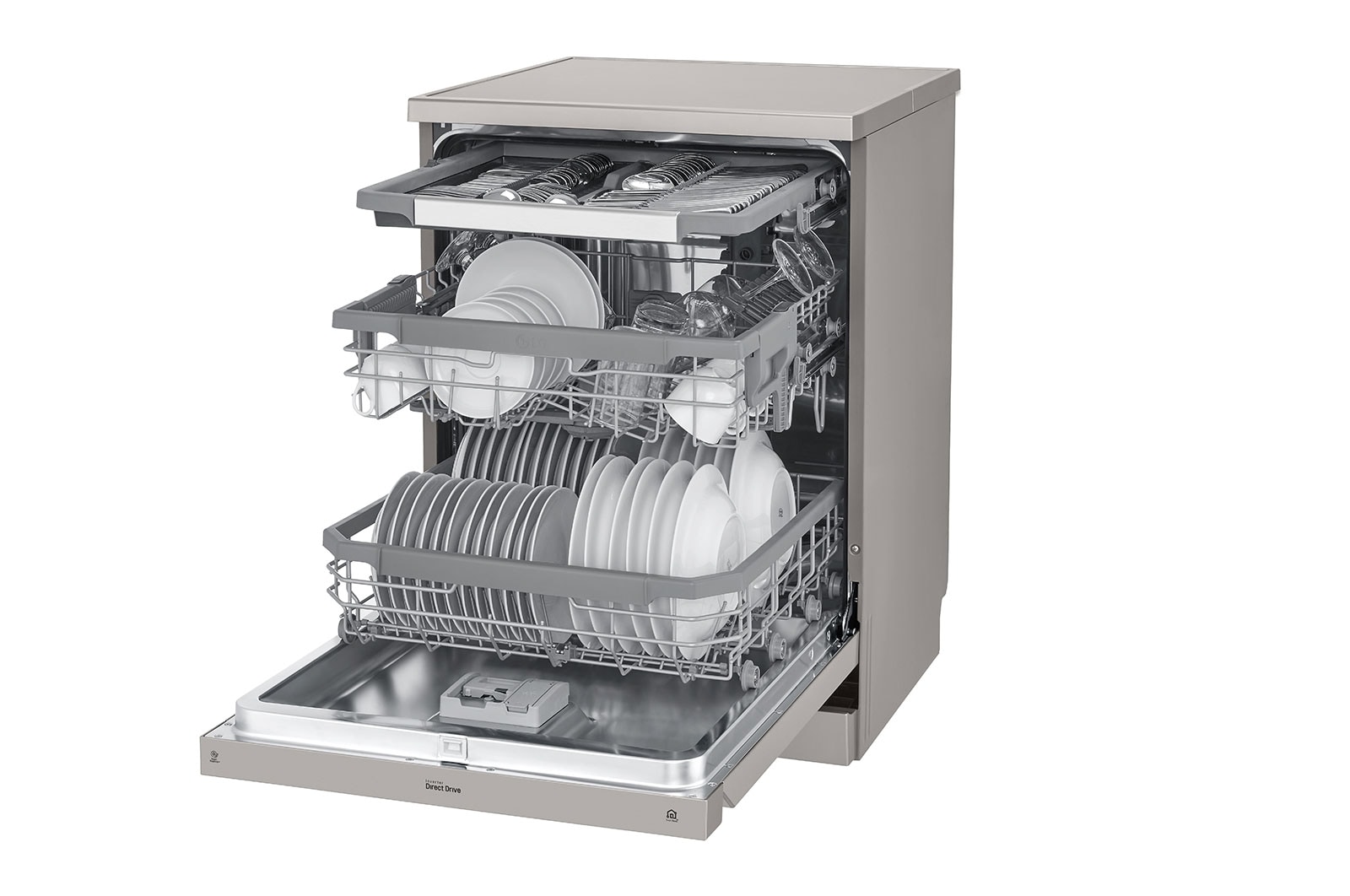 LG Máquina de lavar loiça LG DF325FPS, QuadWash™, 3 cestos reguláveis, eficiência energética E, TrueSteam™, inox, DF325FPS