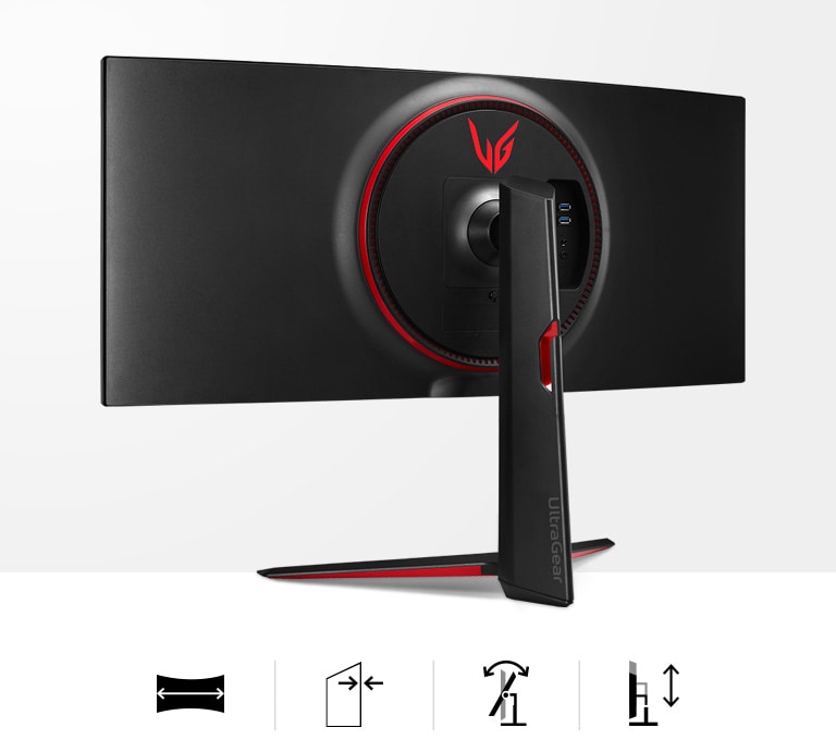 monitor com design elegante, tela curva de 21: 9, design praticamente sem moldura e suporte ajustável em inclinação e altura