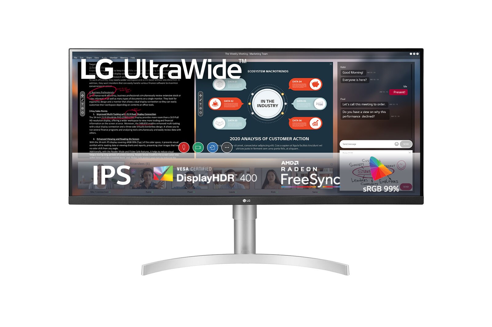Vista frontal de Monitor IPS HRD Full HD UltraWide™ de 34&#34; (2560x1080) 34WN650-W