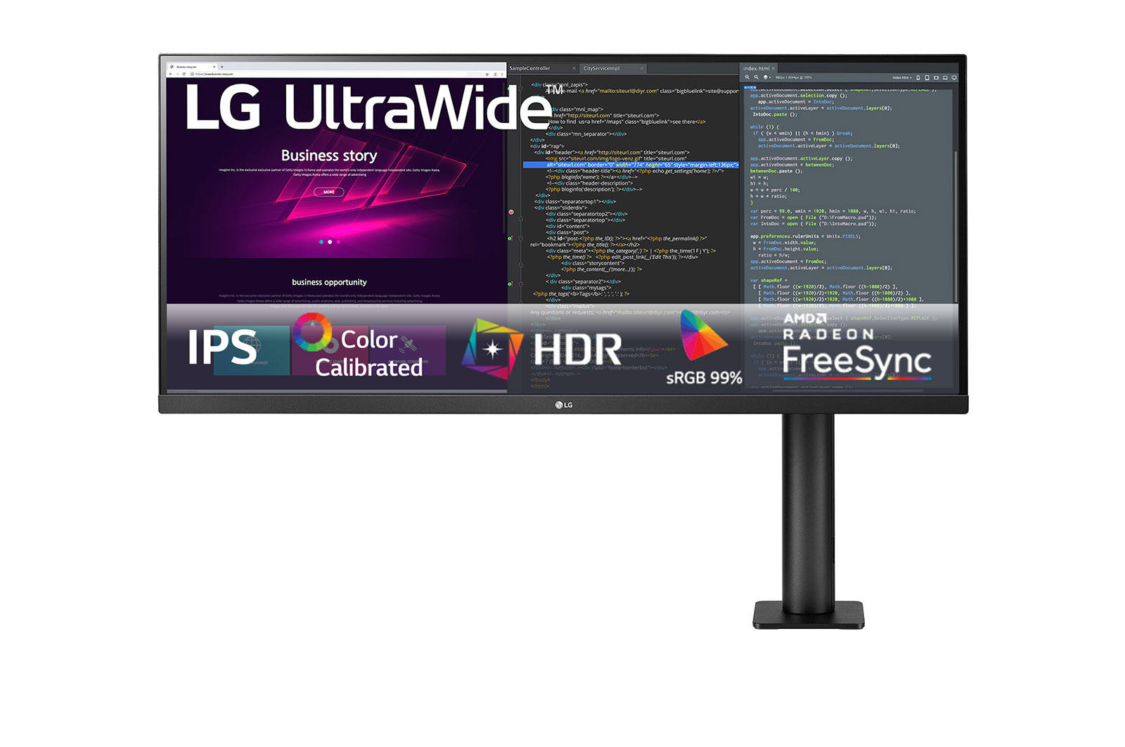 vista frontal com o braço do monitor à direita