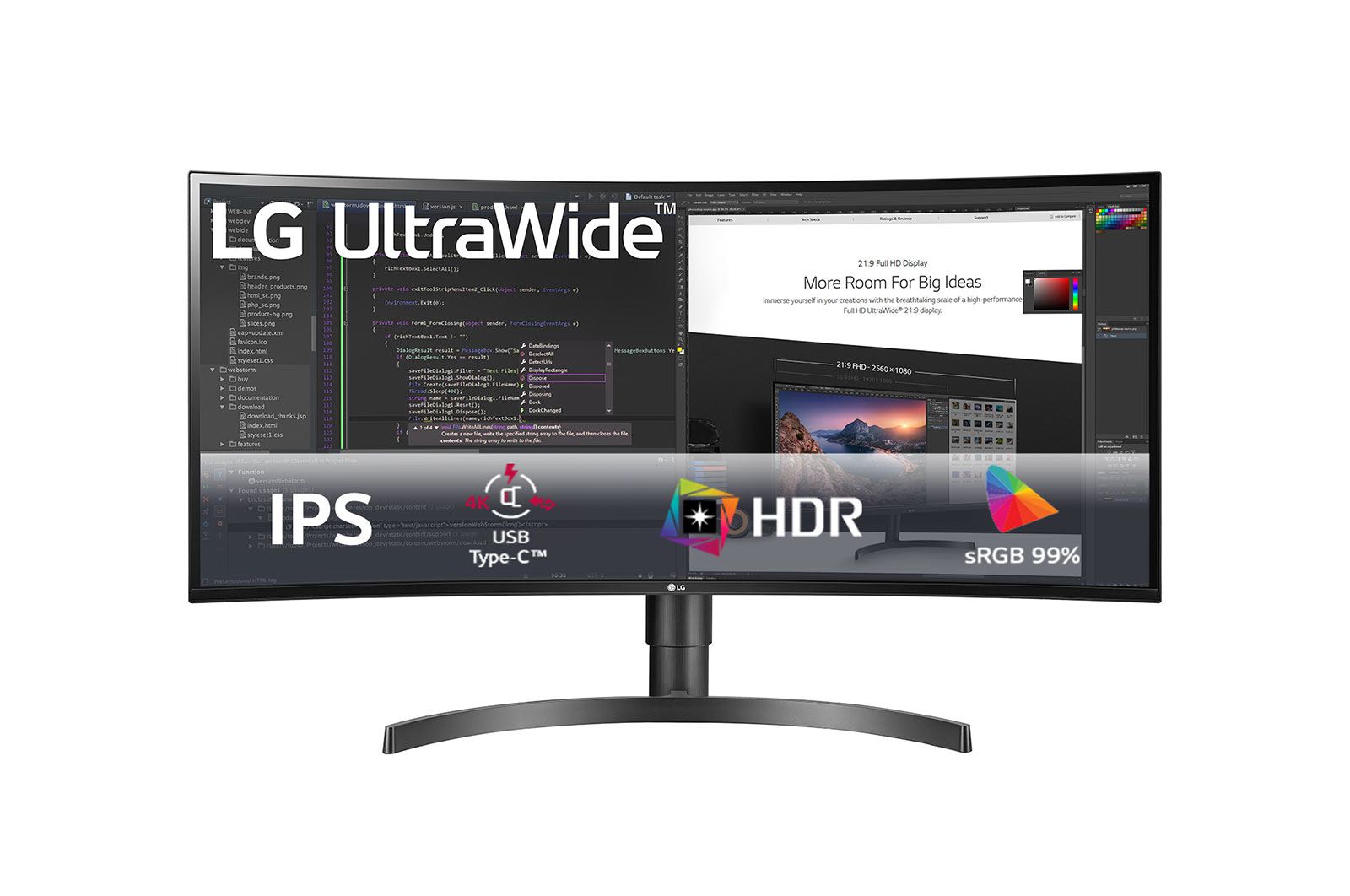 Vista frontal de Monitor IPS 34&#39;&#39; UltraWide Curvo QHD 34WN80C-B