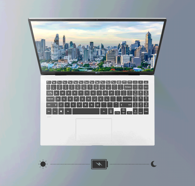 O LG gram de 15" oferece uma bateria de 80Wh com elevada capacidade para durar até 21 horas com um único carregamento. Facilita a sua performance a partir de qualquer lugar durante as suas horas de trabalho.     Bateria com duração até ao final do dia, até 21 horas