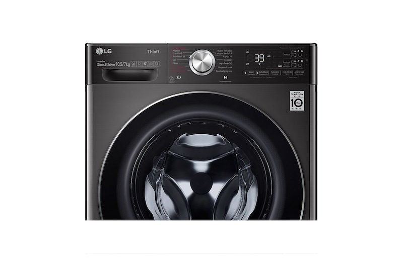 LG Máquina de lavar e secar roupa LG F4DV9510P2B, 10,5/7 kg, eficiência energética A/E, 1400 r.p.m., AI DD™, Steam+™, TurboWash360™, ezDispense™, EcoHybrid™, preto, F4DV9510P2B