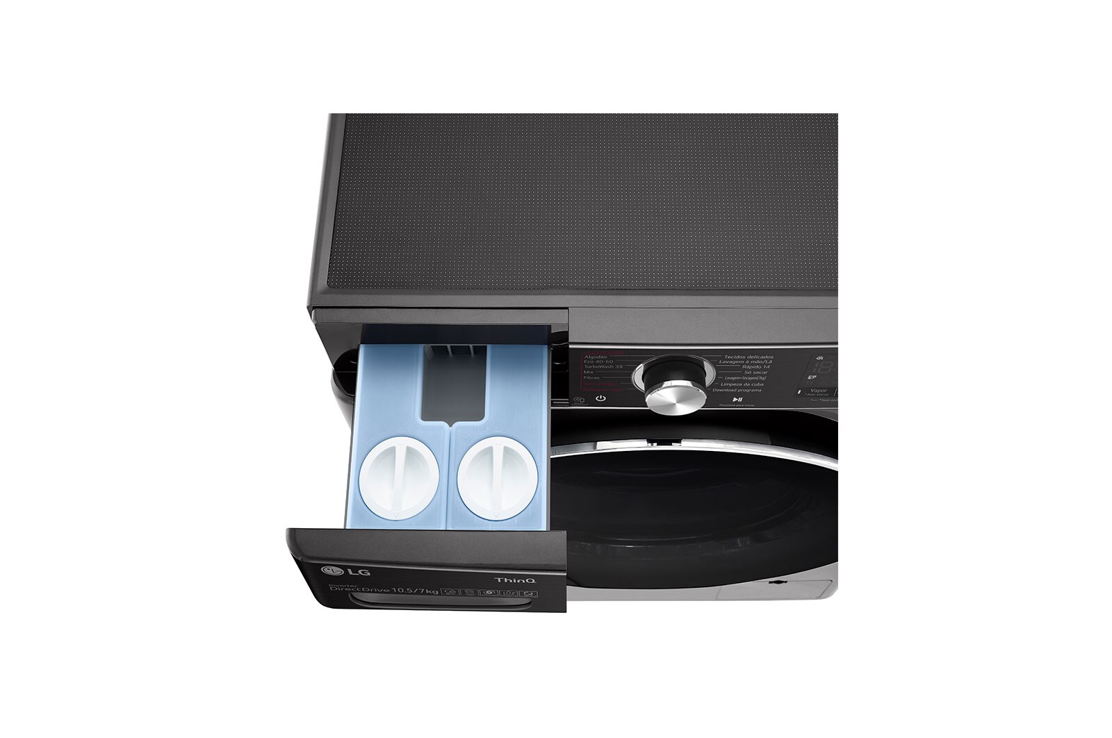 LG Máquina de lavar e secar roupa LG F4DV9510P2B, 10,5/7 kg, eficiência energética A/E, 1400 r.p.m., AI DD™, Steam+™, TurboWash360™, ezDispense™, EcoHybrid™, preto, F4DV9510P2B