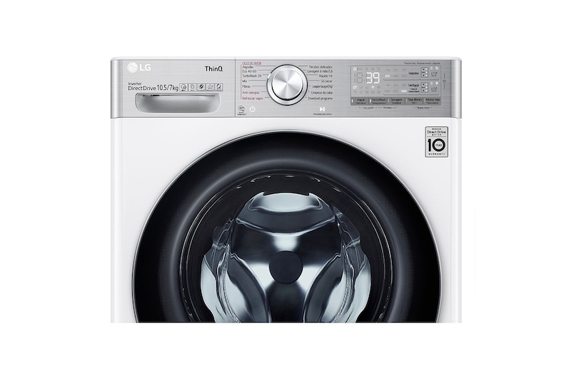 LG Máquina de lavar e secar roupa LG F4DV9510P2W, 10,5/7 kg, eficiência energética A/E, 1400 r.p.m., AI DD™, Steam+™, TurboWash360™, ezDispense™, EcoHybrid™, branco, F4DV9510P2W
