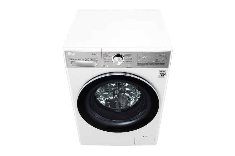 LG Máquina de lavar e secar roupa LG F4DV9510P2W, 10,5/7 kg, eficiência energética A/E, 1400 r.p.m., AI DD™, Steam+™, TurboWash360™, ezDispense™, EcoHybrid™, branco, F4DV9510P2W