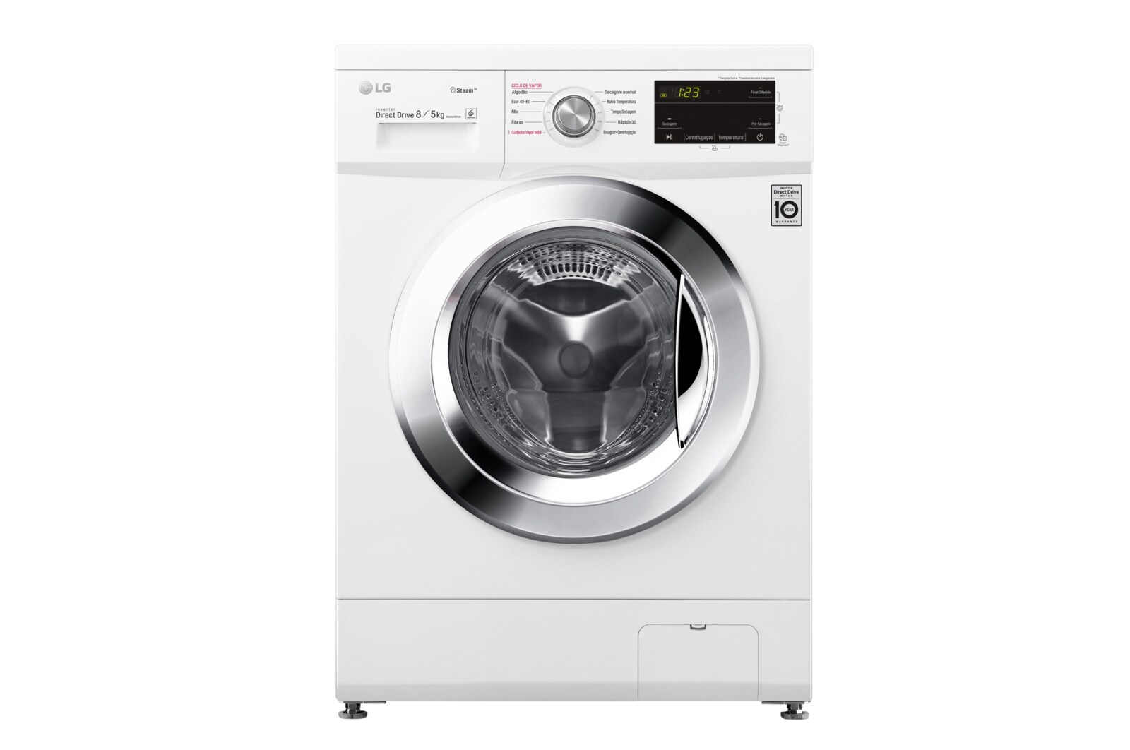 Vista frontal de Máquina de lavar e secar roupa LG F4J3TG5WD, 8/5 kg, eficiência energética D/E, 1400 r.p.m., Inverter Direct Drive™, Steam™, branco F4J3TG5WD