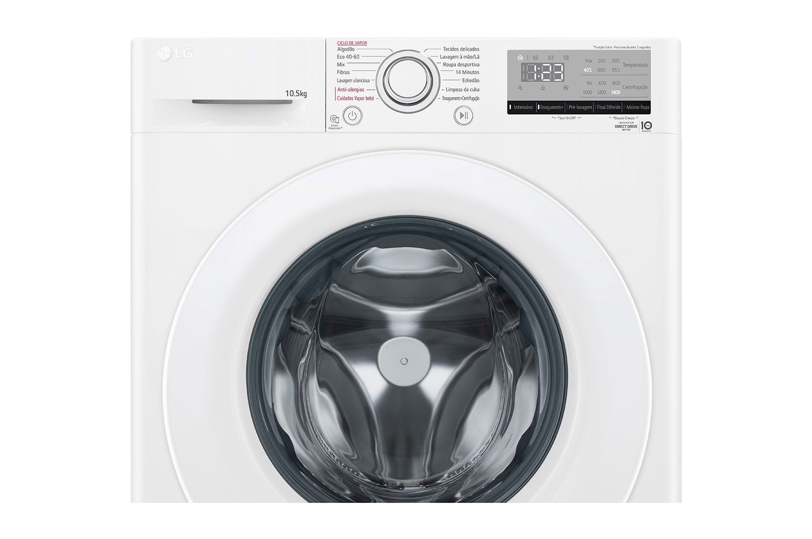 LG Máquina de lavar roupa LG F4WV301S3WE, 10,5 kg, eficiência energética B, 1400 r.p.m., AI DD™, Steam™, branco, F4WV301S3WE