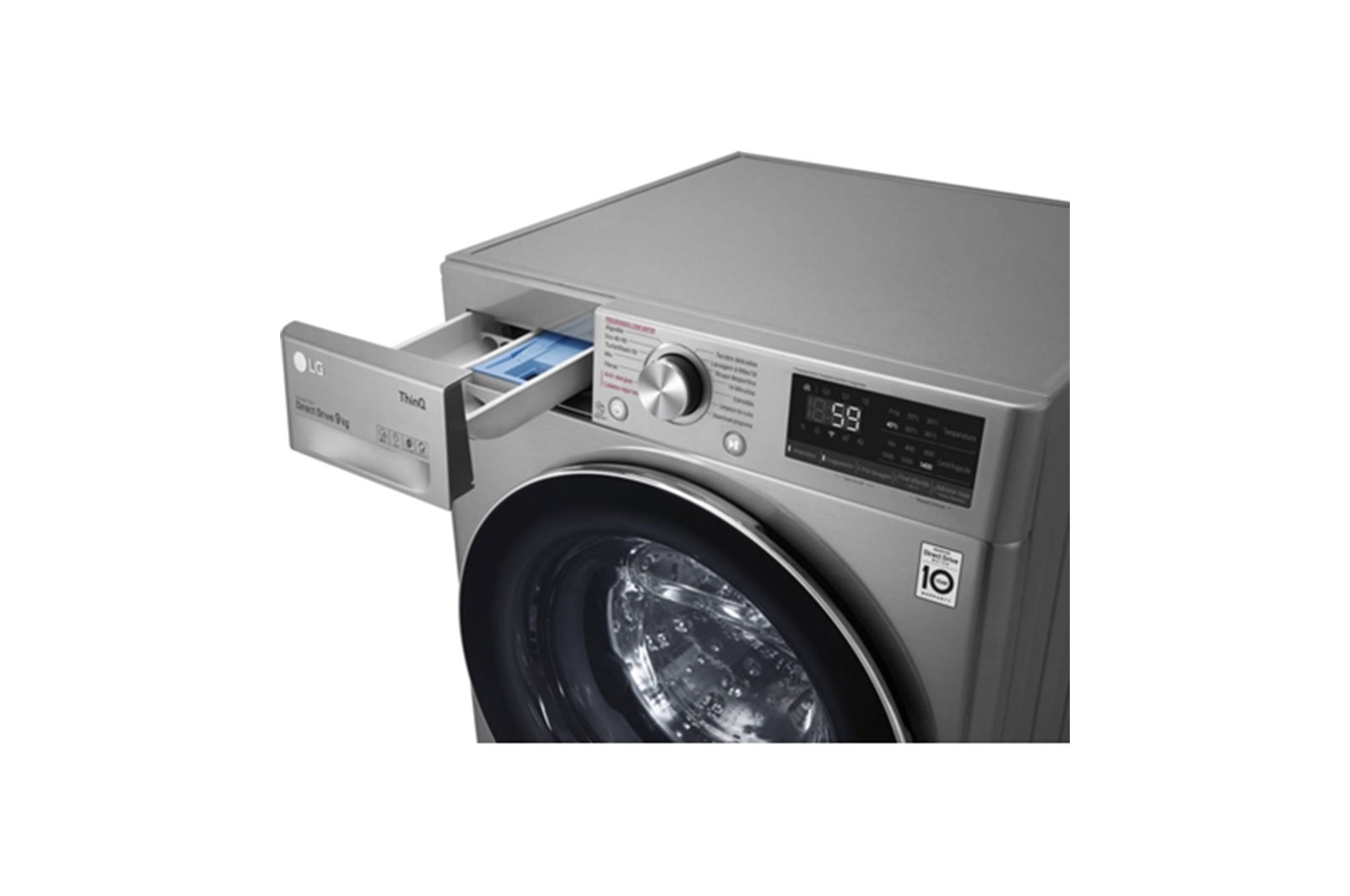 LG Máquina de lavar roupa LG F4WV5009S2S, 9 kg, eficiência energética B, 1400 r.p.m., AI DD™, Steam™, TurboWash™, inox, F4WV5009S2S