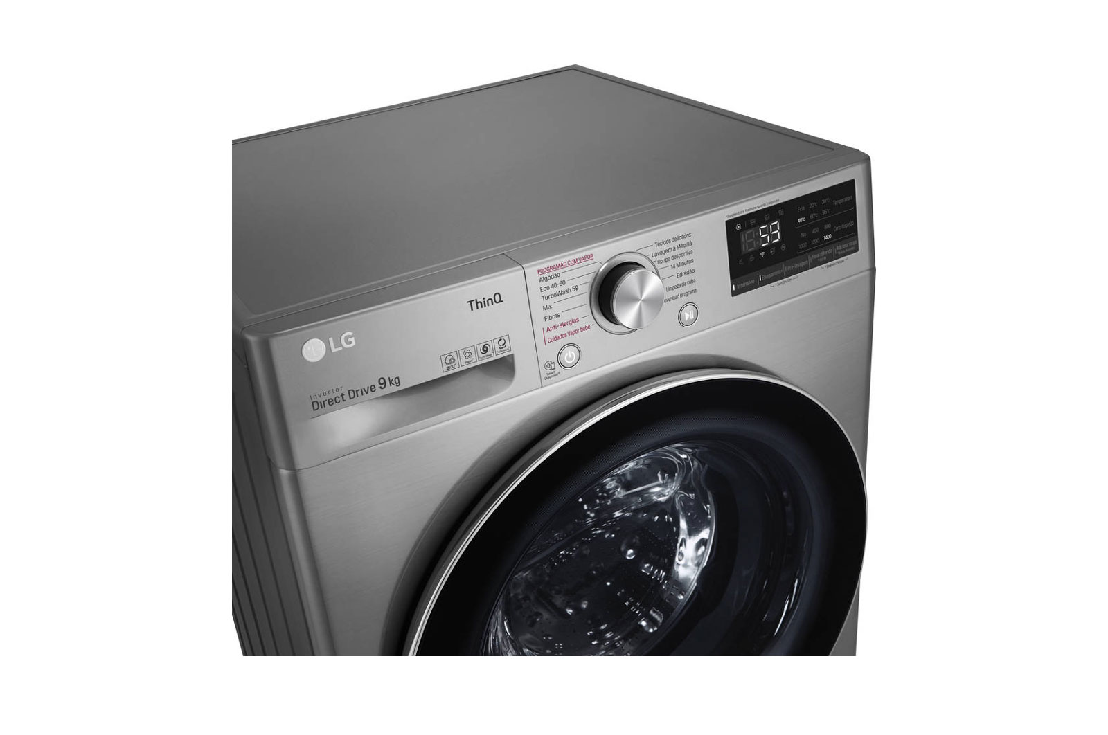 LG Máquina de lavar roupa LG F4WV5009S2S, 9 kg, eficiência energética B, 1400 r.p.m., AI DD™, Steam™, TurboWash™, inox, F4WV5009S2S