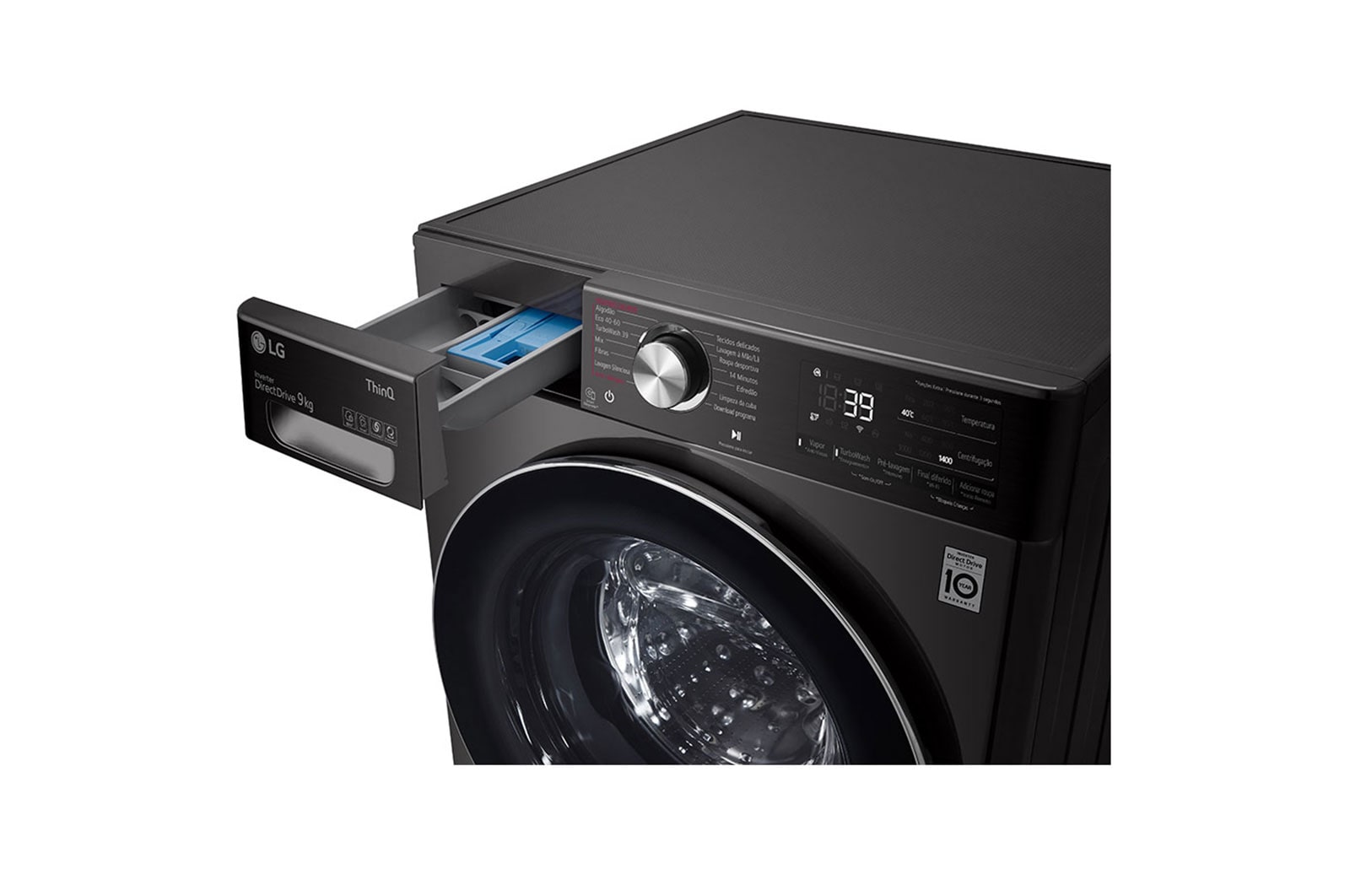 LG Máquina de lavar roupa LG F4WV9009P2B, 9 kg, eficiência energética A, 1400 r.p.m., AI DD™, Steam+™, TurboWash360™, preto, F4WV9009P2B