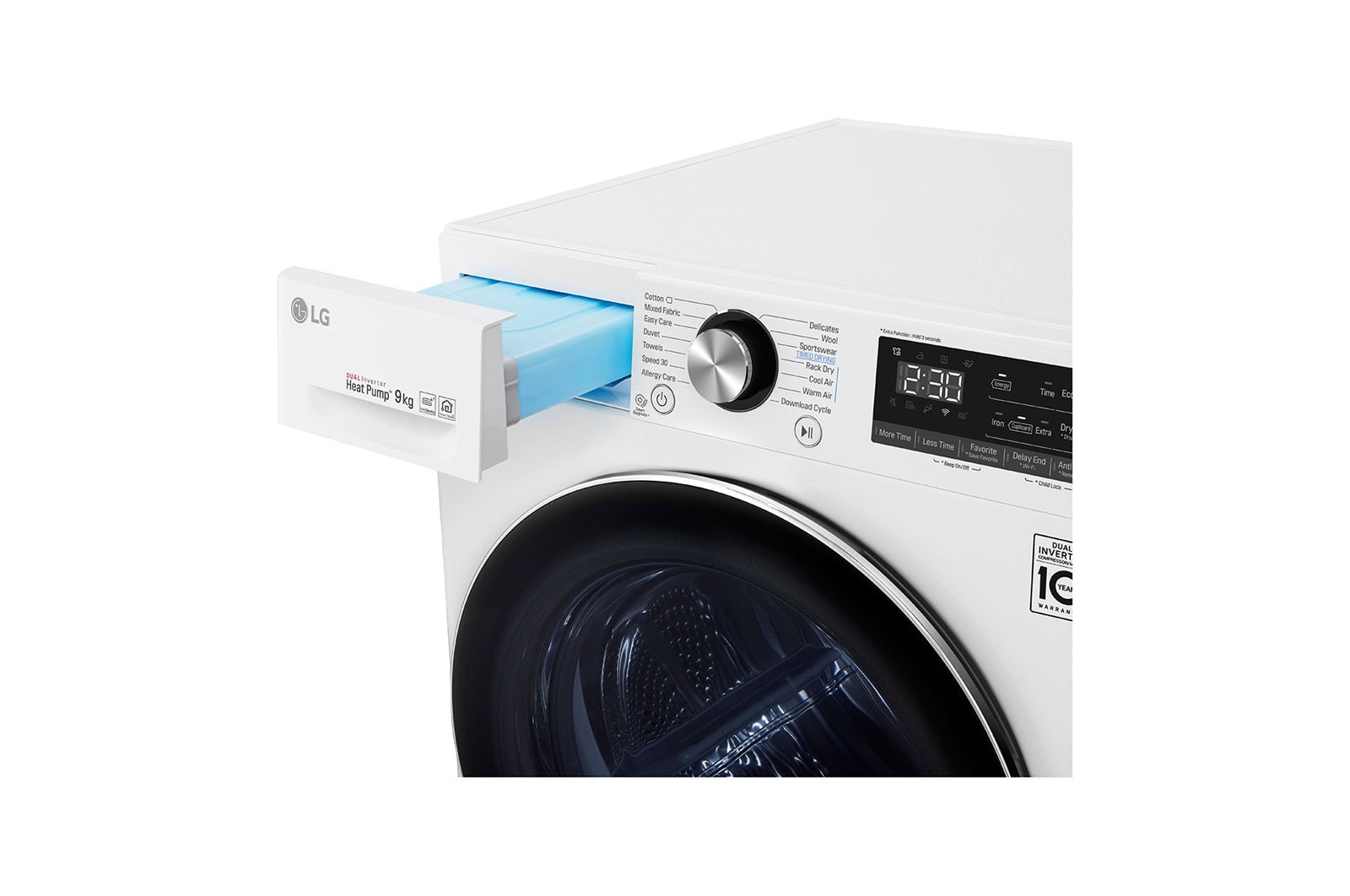 LG Máquina de secar roupa LG RC90V9AV2W, 9 kg, Dual Inverter Heat Pump™, eficiência energética A+++ (-10%), EcoHybrid™, limpeza automática do condensador, branco, RC90V9AV2W