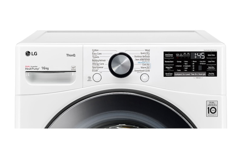 LG Máquina de secar roupa | 16 kg | Dual Inverter Heat Pump™ | Etiqueta energética A+++ | EcoHybrid™ | Limpeza automática condensador, RH16U8AVCW