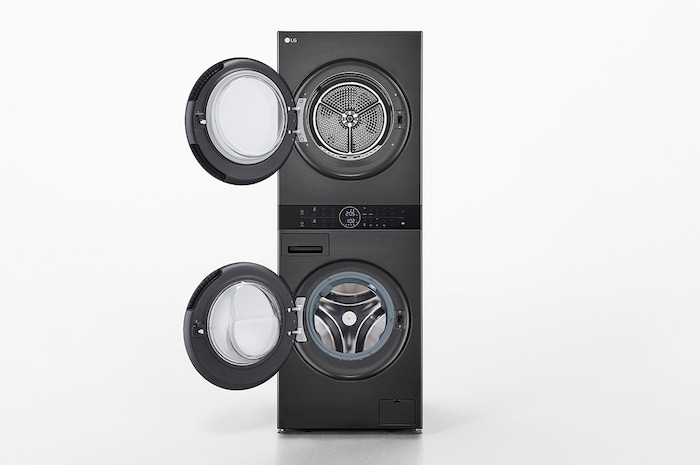 LG Máquina de Lavar e Secar LG WashTower, 12 kg de lavar e 10 kg de secar, eficiência energética A-10% e C, AIDD™, Steam™, TurboWash™, Dual Inverter Heat Pump™, EcoHybrid™, limpeza automática do condensador, preto, WT1210BBF