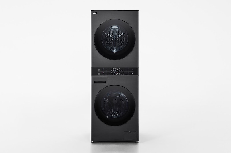 LG Máquina de Lavar e Secar LG WashTower, 12 kg de lavar e 10 kg de secar, eficiência energética A-10% e C, AIDD™, Steam™, TurboWash™, Dual Inverter Heat Pump™, EcoHybrid™, limpeza automática do condensador, preto, WT1210BBF