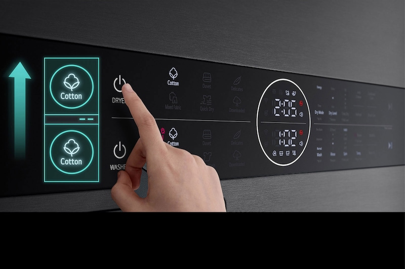 LG Máquina de Lavar e Secar LG WashTower, 12 kg de lavar e 10 kg de secar, eficiência energética A-10% e C, AIDD™, Steam™, TurboWash™, Dual Inverter Heat Pump™, EcoHybrid™, limpeza automática do condensador, preto, WT1210BBF