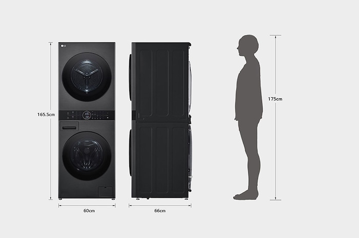 LG Máquina de Lavar e Secar LG WashTower, 12 kg de lavar e 10 kg de secar, eficiência energética A-10% e C, AIDD™, Steam™, TurboWash™, Dual Inverter Heat Pump™, EcoHybrid™, limpeza automática do condensador, preto, WT1210BBF
