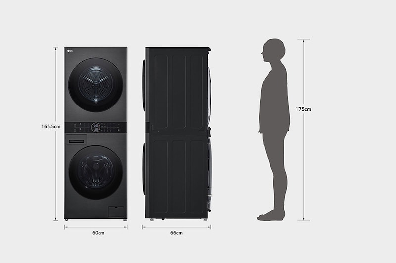 LG Máquina de Lavar e Secar LG WashTower, 12 kg de lavar e 10 kg de secar, eficiência energética A-10% e C, AIDD™, Steam™, TurboWash™, Dual Inverter Heat Pump™, EcoHybrid™, limpeza automática do condensador, preto, WT1210BBF
