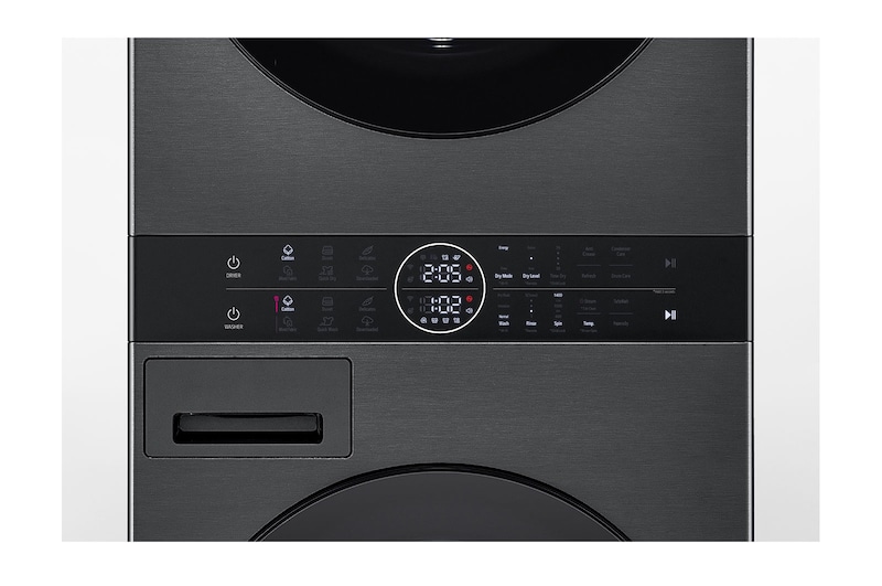 LG Máquina de Lavar e Secar LG WashTower, 12 kg de lavar e 10 kg de secar, eficiência energética A-10% e C, AIDD™, Steam™, TurboWash™, Dual Inverter Heat Pump™, EcoHybrid™, limpeza automática do condensador, preto, WT1210BBF