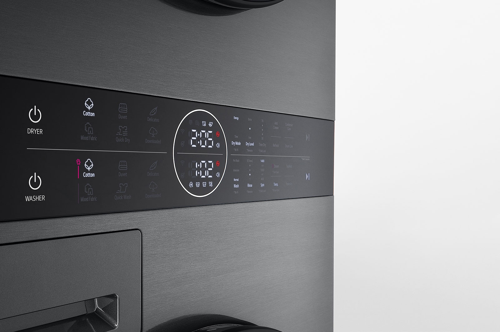 LG Máquina de Lavar e Secar LG WashTower, 12 kg de lavar e 10 kg de secar, eficiência energética A-10% e A+++,  AIDD™, Steam™, TurboWash™, Dual Inverter Heat Pump™, EcoHybrid™, limpeza automática do condensador, preto, WT1210BBF