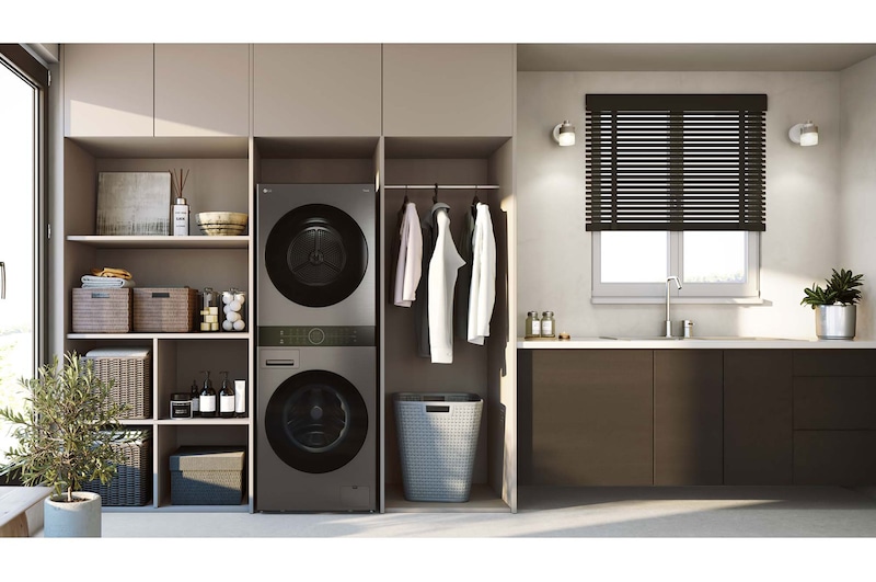 LG Máquina de Lavar e Secar LG WashTower, 12 kg de lavar e 10 kg de secar, eficiência energética A-10% e C, AIDD™, Steam™, TurboWash™, Dual Inverter Heat Pump™, EcoHybrid™, limpeza automática do condensador, preto, WT1210BBF