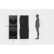 LG Máquina de Lavar e Secar LG WashTower, 12 kg de lavar e 10 kg de secar, eficiência energética A-10% e A+++,  AIDD™, Steam™, TurboWash™, Dual Inverter Heat Pump™, EcoHybrid™, limpeza automática do condensador, preto, WT1210BBF