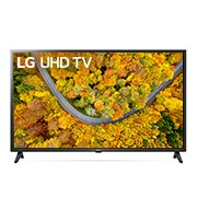 Vista frontal de LG UHD TV 4K, série UP75, Processador Quad Core, webOS 6.0 43UP75006LF