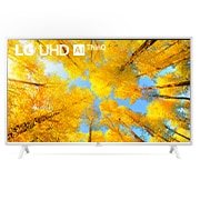 Vista frontal da TV UHD da LG com imagem infill e logótipo do produto