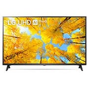 Vista frontal da TV UHD da LG com imagem infill e logótipo do produto